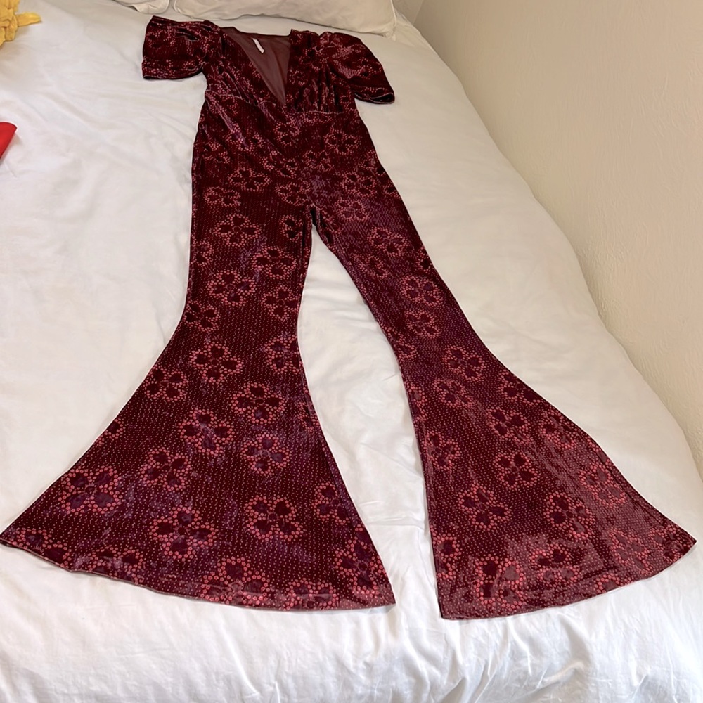 Free People Mulberry Floral Rosaline Velvet Flared Leg Jumpsuit - Picture 7 of 16